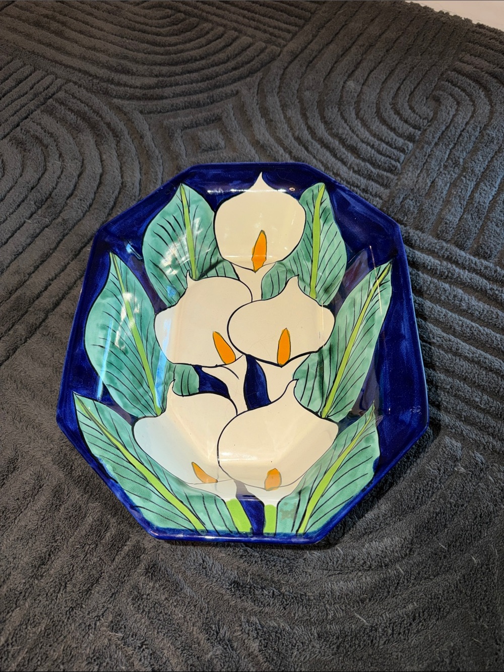 Hand-Painted Blue Calla Lily Decorative Bowl